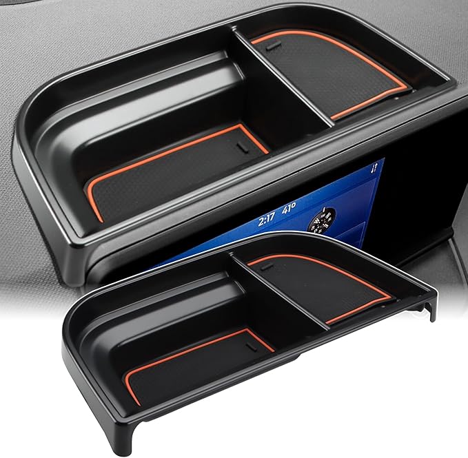 auovo Dashboard Organizer Tray Compatible with Ford Maverick Accessories 2024 2023 2022 Hybrid XL XLT Lariat Center Console Dash Tray ABS Insert Dashboard Storage Box (Orange Trim)