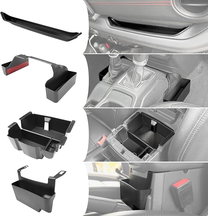 Center Console Organizer for 2024 2025 Jeep Wrangler JL JLU 4XE/Gladiator JT Gear Shift Console Side Tray GrabTray Passenger Hanging Armrest Storage Box for Wrangler&Gladiator(24+ 4-piece)