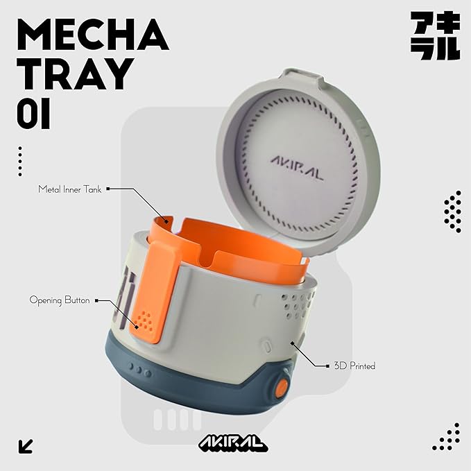Decorative Storage Box with Lid & Metal Liner, Multifunctional Desk Organizer for Home or Office, 3D Printed Modern Container | Grey/Orange, 4"x4"x3.5"