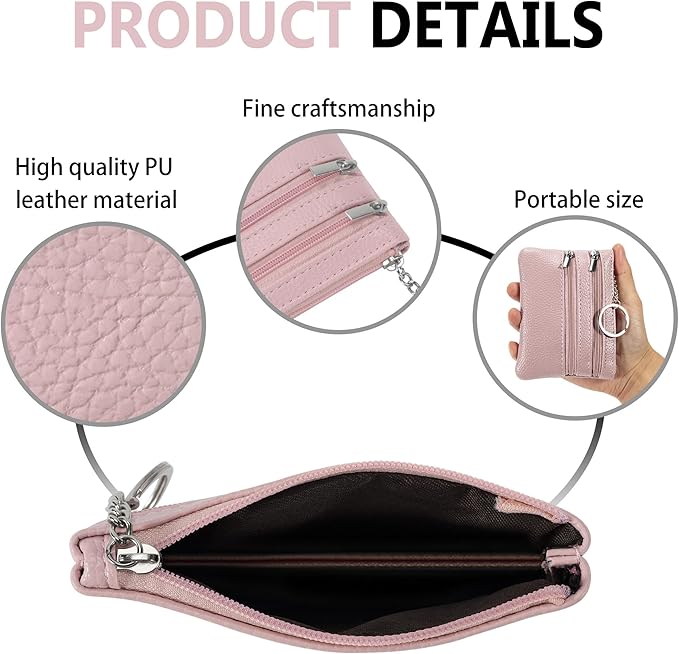 Chelmon 2 Pack Coin Purse Pouch Change Card Holder Small Wallet with Keychain for Women and Men (Pink & Pink)