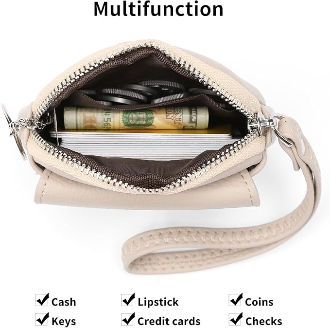 SENDEFN Women's Small Wristlet Coin Pouch Leather Zipper Purse RFID Protection