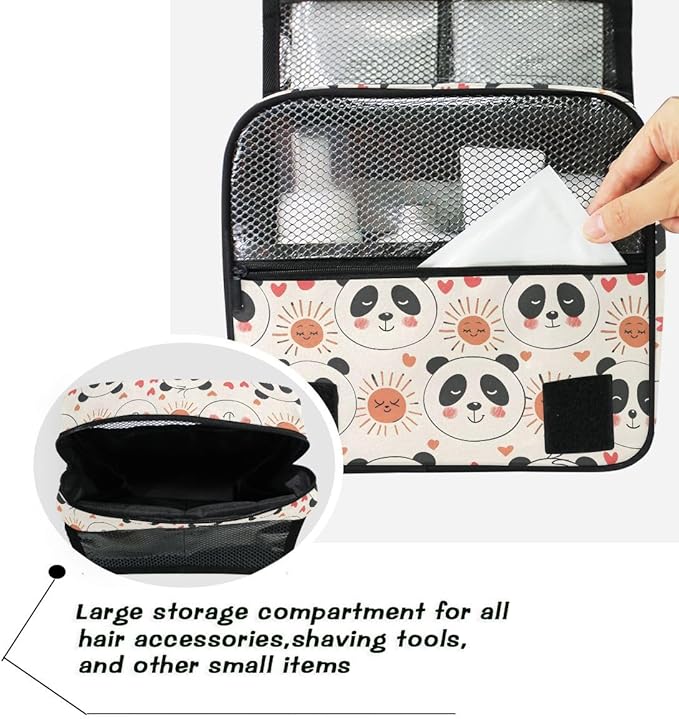 senya Hanging Travel Toiletry Bag Cute Kit Makeup Case Cosmetics Organizer for Men Women (Panda Bear With Red Hearts)