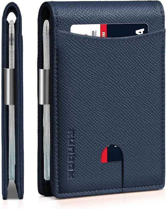 RUNBOX Slim Money Clip Wallets for Men and Teen Boys RFID Blocking 11 Card Holder Minimalist Small Leather Bifold Novelty Men's Wallet Front Pocket Gift Box