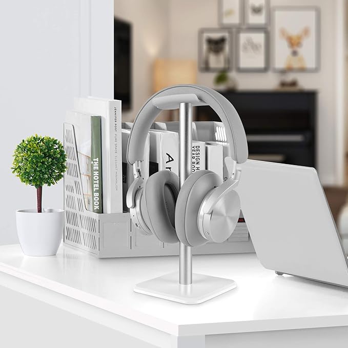 GEEKRIA Aluminum Alloy Headphone Stand for Over-Ear Headphones, Gaming Headset Holder, Desk Display Hanger with Solid Heavy Base Compatible with Beats SoloPro, Bose QC35 (White)