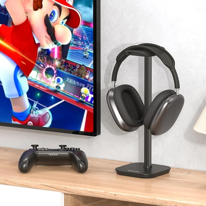 Headphone Stand, Desktop Headset Holder Heavy Base Desk Earphone Stand Aluminum Gaming Headset Hanger Rack for AirPods Max, AirPods, AirPods Pro, Sony, Beats, Bose, Razer and More(Black)