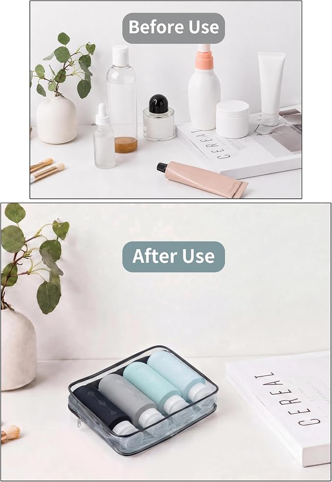 Gemice Travel Bottles for Toiletries, Tsa Approved Travel 6oz Size Containers with Clear Bag, BPA Free Leak Proof Travel Tubs Refillable Liquid Travel Accessories for Cometic Shampoo Lotion