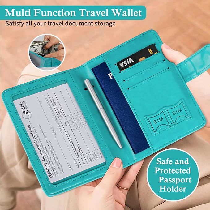 TIGARI Passport Holder for Travel Women Men, PU Leather Waterproof RFID Wallet Cover Case Sleeve, Valentines Day Gifts, Vacation Plane Cruise Travel Document Organizer Essentials