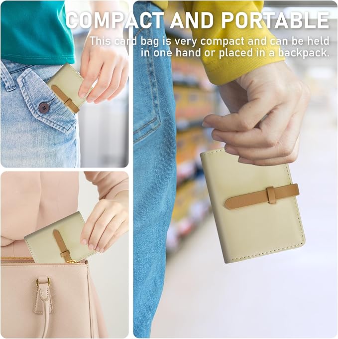 Credit Card Holder with 40 Suitable Slot, ID Card Case PU Leather Wallet for Women Men Business Organiser Pocket (Beige White)