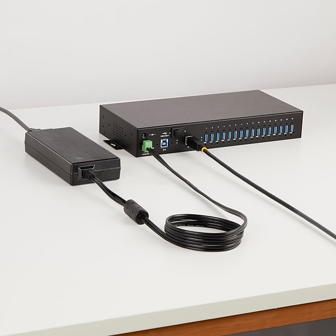 StarTech.com 16-Port Industrial USB 5Gbps Hub with Power Adapter, Metal, DIN/Surface/Rack Mountable, Dual-Host Hub/Switch, TAA
