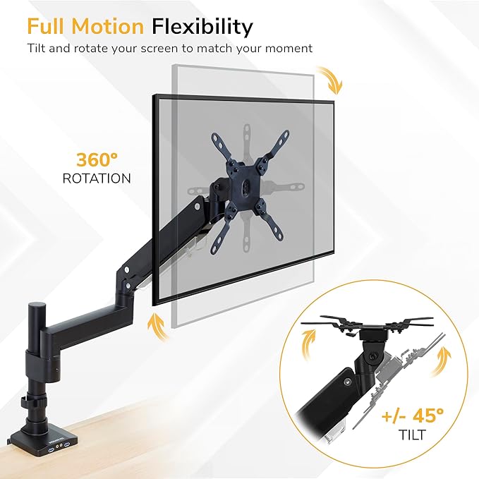 Mount-It! Ultrawide Monitor Arm, Heavy-Duty Gas Spring Desk Mount for 17??5??Curved Screens up to 33 lbs, Full Motion Height Adjustable Monitor Arm with USB 3.0 & Audio Ports, VESA 75/100/200