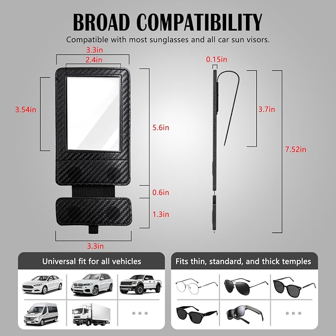 Magnetic 2-in-1 Sunglass & Photo Holder for Car Visor, Leather Anti-Slip No-Fall No-Slide, Fits SUV Truck RV