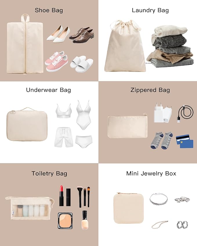 TRAILKICKER 9 Set Packing Cubes for Carry on Suitcase Travel Organizer Bags for Luggage Suitcase Organizer Bags Packing Cube Set for Packing Women Men (Beige)