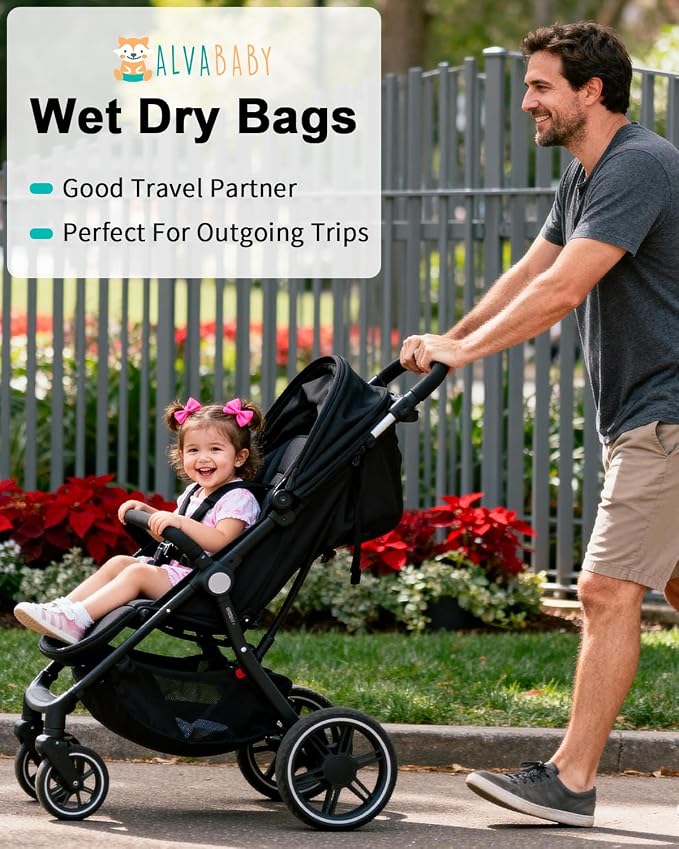 ALVABABY 3 pcs Cloth Diaper Wet Dry Bags Waterproof Reusable with Two Zippered Pockets Travel Beach Pool Daycare Soiled Baby Items Yoga Gym Bag for Swimsuits or Wet Clothes Small Medium Large 3L-SML13