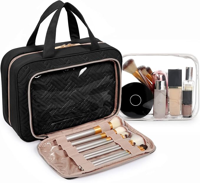 BAGSMART Toiletry Bag Hanging Travel Makeup Organizer with TSA Approved Transparent Cosmetic Bag Makeup Bag for Full Sized Toiletries（Sage Green）