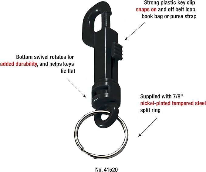 Lucky Line Key Clip for Backpacks, Belts, Keys, Party Favors, Arts and Crafts, Black, 25 per Bag (41520)