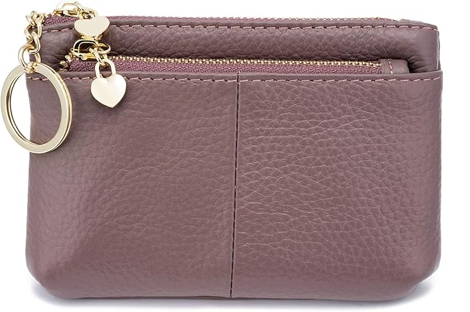 ZOOEASS Women Genuine Leather Zip Mini Coin Purse With Key Ring Triple Zipper Card Holder Wallet