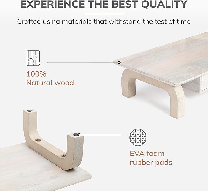 Anji Mountain Monitor Stand - Desktop Organizer & Laptop Riser, Ergonomic Monitor Riser, Space-Saving Monitor Stand for Desk, Durable Construction, Easy Assembly, Ideal for Home & Office,White Wash