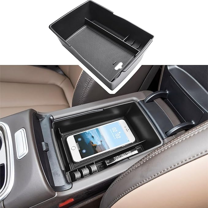 EDBETOS Center Console Organizer Tray Compatible with Hyundai Santa Fe TM 2021 2022 2023 Accessories and Santa Fe SEL 2022 2023 Interior Secondary Armrest Storage Box ABS Insert Tray, Black Trim
