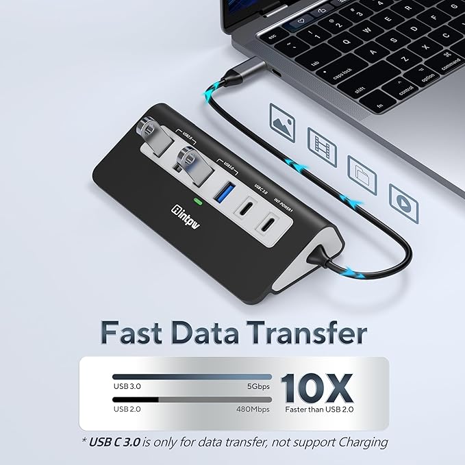 P9 USB C Hub, INTPW 9-in-1 USB Multiport Adapter with 4K HDMI, PD 100W, USB-C and 2 USB A 3.0 5Gbps, 2 USB A 2.0, SD/TF Card Reader, Aluminum Powered USB Hub for PC, iPhone 16/15 Series, MacBook, iPad