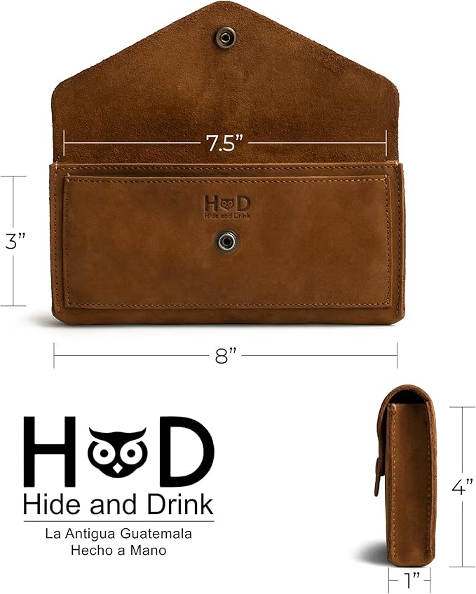 Hide & Drink, Full Grain Leather Large Female Wallet, Travel Organizer for Women, Vintage Money and Card Holder, Handmade, Swayze Suede