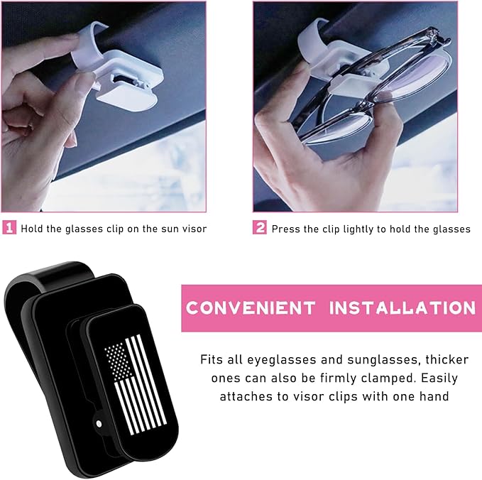 Ohleats Sunglasses Holder for Car Sun Visor, US Flag Metal Auto Eyeglass Hanger Clip, Multi-Function Ticket Card Clip Eyeglasses Mount, Truck Car Accessories for Men Women (Black)