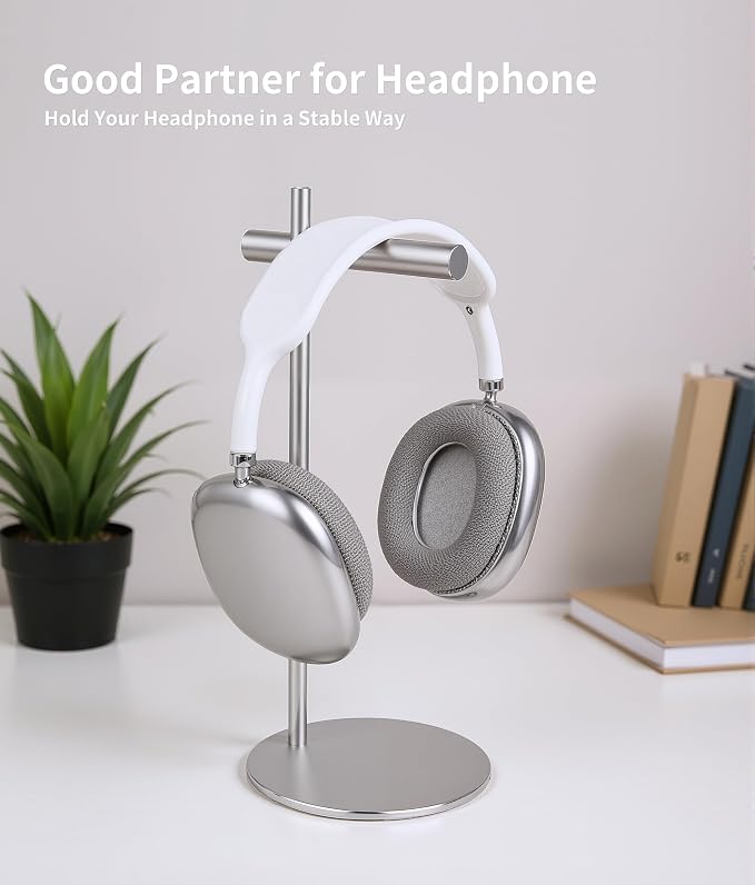 Aluminum Alloy Headphone Stand for Desk with Non-Slip Base - Universal Headset Stand Compatible with Over-Ear, On-Ear and Neckband Headphones (Silver)