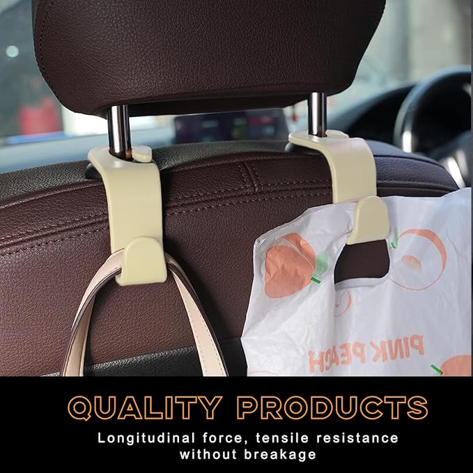 povtii 4PCS Car Seat Headrest Hook, Auto Back Seat Hanging Storage Organizer, Vehicle Seatback Hanger Holder for Purse Handbag Coat Umbrella, Universal Interior Car Accessories (Beige)