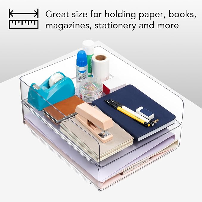 Tiawudi Desk Organizer, Clear Office Organization and Storage, Plastic Letter Tray, Stackable File Organizer for Classroom, Home, Documents, Notes, Folders, Books and Pens, 4 Tier