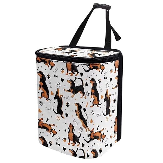 Biyejit Dachshund Dogs Car Trash Can with Lid and Storage Pockets - Leak-Proof Organizer, Waterproof Garbage Can, Multipurpose Trash Bin for Car
