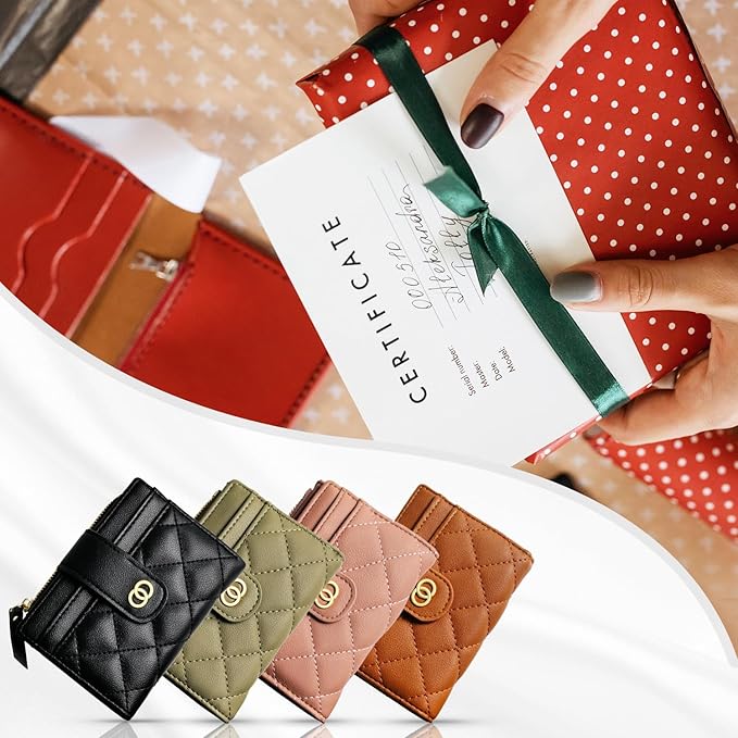 Avando Small Wallet For Women- Credit Card Holder Wallet For Women Girls- Zipper Small Bifold Wallet Mini Coin Purse With ID Window (Red)