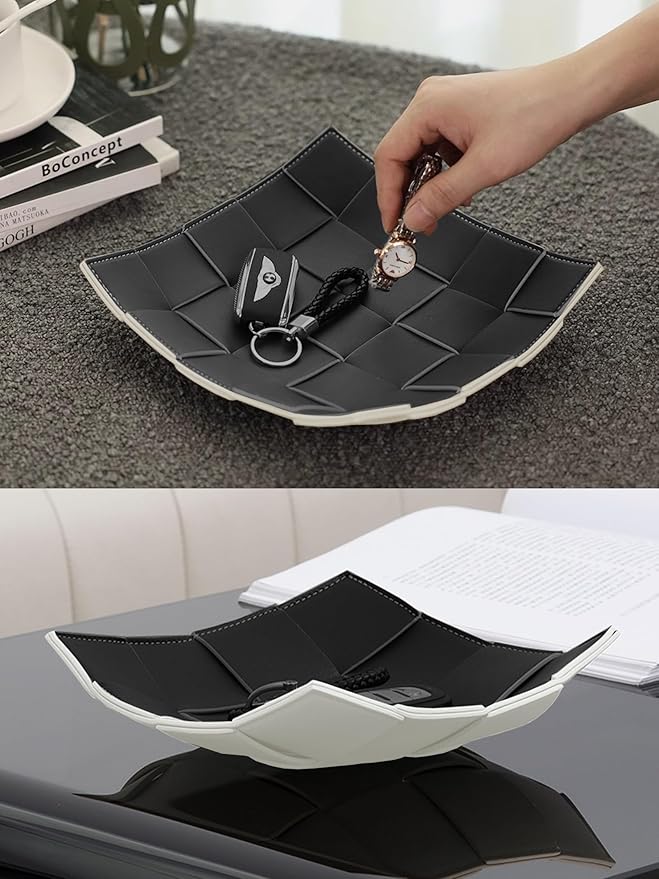 Premium Leather Valet Tray Double-Sided, Scratch-Resistant and Waterproof Compact Desk Organizer for Keys, Watches, Jewelry