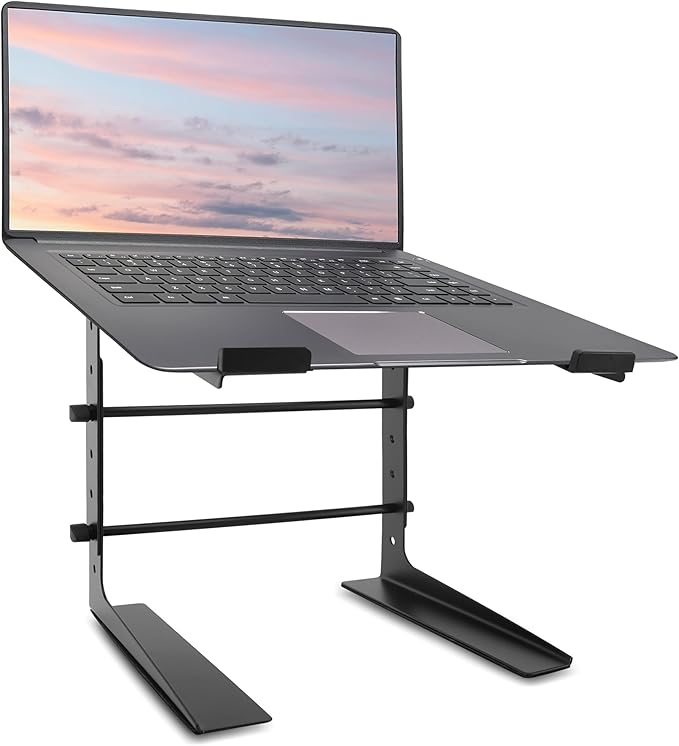 Pyle Portable Adjustable Laptop Stand - 6.3 to 10.9 Inch Anti-Slip Standing Table Monitor or Computer Desk Workstation Riser with Level Height Alignment for DJ, PC, Gaming, Home or Office - PLPTS25