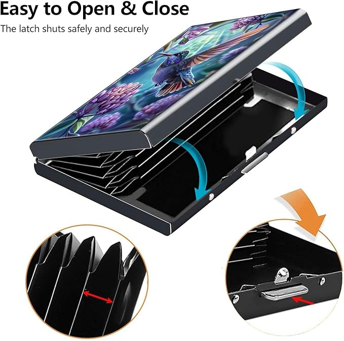 Credit Card Holder, Hummingbird Design Mini RFID Blocking Aluminum Wallet Slim Metal Hard Case Shell Travel Wallet ID Case Small Credit Cards Case Business Cards for Women Men Girls