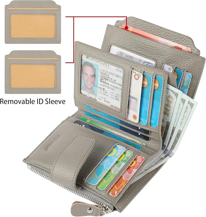 Lavemi Small Compact Women Wallet RFID Blocking Genuine Leather Bifold Purse with ID Windows