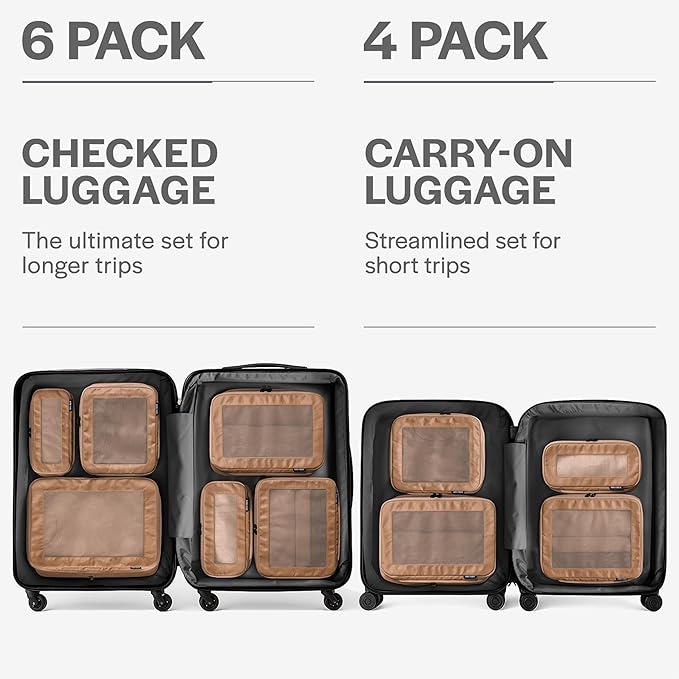 Aerotrunk Compression Packing Cubes for Travel - Luggage Organizer Bags - Double Zipper Packing Cubes for Suitcases (12-Pack, Mocha)