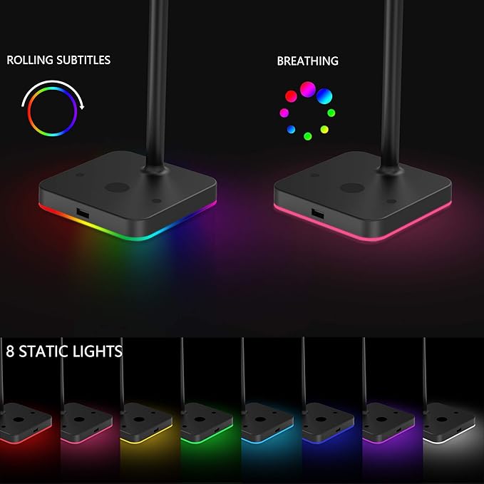 KAFRI RGB Headphone Stand with Wireless Charger Desk Gaming Headset Holder Hanger Rack with 10W/7.5W QI Charging Pad and QC 3.0 USB Port - Suitable for Gamer Desktop Table Game Earphone Accessories