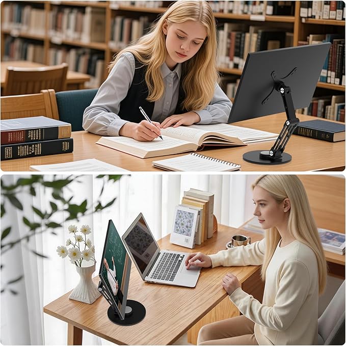 Portable Monitor Stand VESA Mount, Tilt & Rotation Joints Use Metal Hinges, Foldable Aluminum Desk Mount for 13-18.5 Inch & up to 5.5 lbs Small Monitors, Suitable for Home Office Travel (Black)