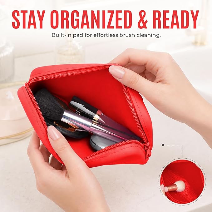 Silicone Cosmetic Bag – Waterproof Travel Makeup Pouch - Food-Grade Silicone Toiletry Organizer for Women & Men – Compact Stylish Multi-Functional Storage for Beauty Essentials - by Sandine (Red)