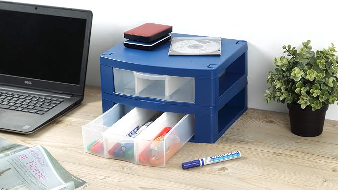 Locker Organizer Two Removable Drawer Dividers Organizer Adjustable Storage Drawers - Made from Strong ABS Plastics (Blue, 2 Drawers)