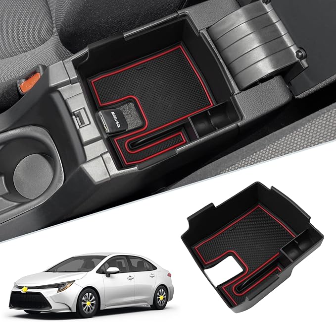 SKTU for 2020 2021 2022 2023 2024 2025 2026 Toyota Corolla Center Console Organizer 2023 2024 2025 2026 Corolla Accessories Center Console Tray Insert Organizer ABS with USB Hole and Coin Holder (Red)