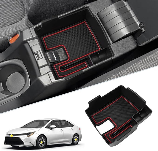 SKTU for 2020 2021 2022 2023 2024 2025 2026 Toyota Corolla Center Console Organizer 2023 2024 2025 2026 Corolla Accessories Center Console Tray Insert Organizer ABS with USB Hole and Coin Holder (Red)