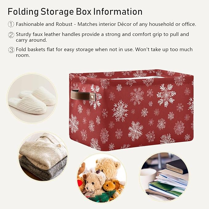 Aslsiy Storage Basket Christmas Snowflakes with Red Nursery Bins Baby Canvas Box Clothes Shelf Basket Laundry Hampers 2 Pcs