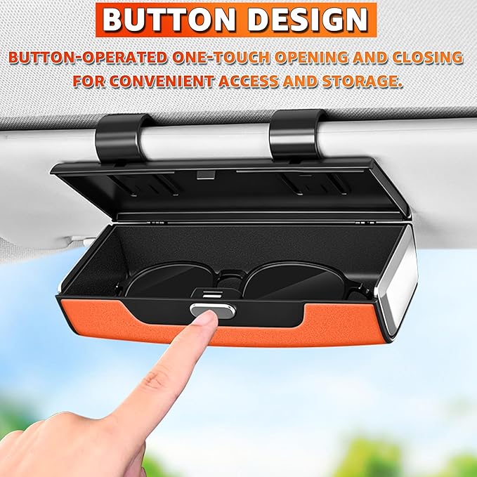Car Sunglasses Holder for Sun Visor, Button Leather Eyeglass Hanger and Interior Storage Box