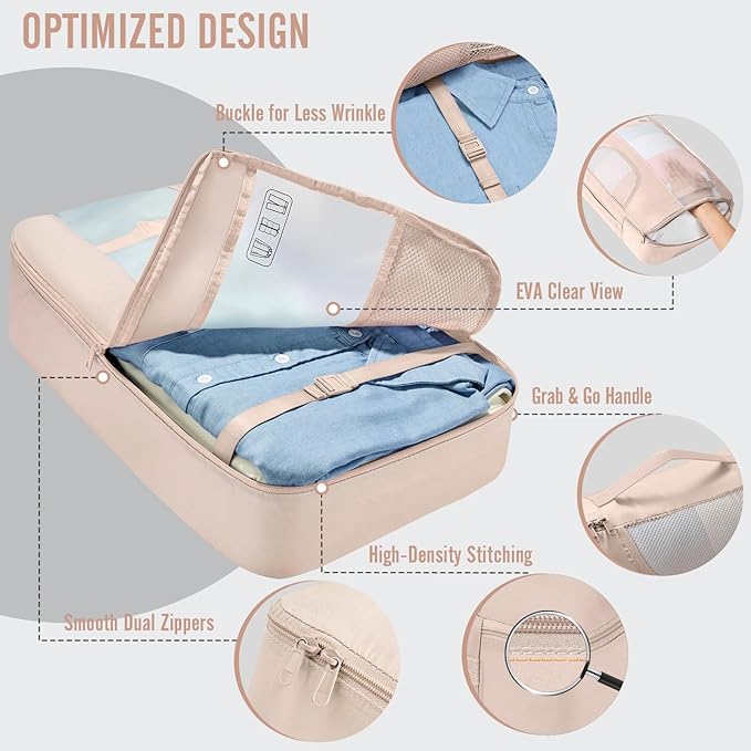 Veken 10 Set Packing Cubes for Travel, Beach Vacation Essentials Accessories for Cruise Ship, Suitcase Organizer Bags for Luggage with Hanging Toiletry & Shoe Bag, Birthday Gifts for Women Mom Her