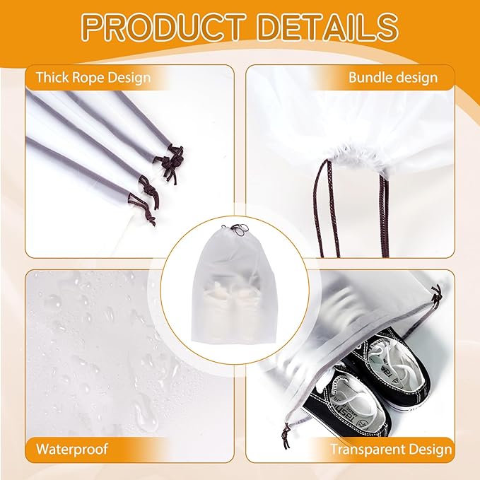 Shoe Bags for Travel, 15.7" x 11.8" Travel Shoe Bags for Packing, Large Waterproof Portable Travel Shoe Storage Bags Travel Essentials Women for and Men (5, White)