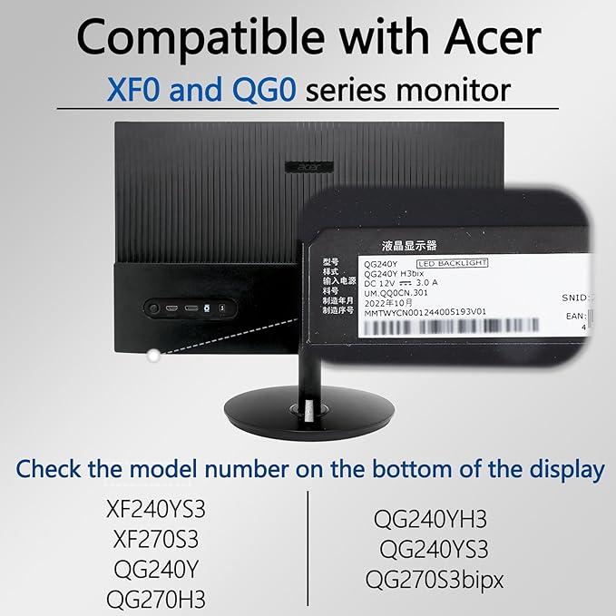 QG240Y VESA Adapter Compatible with ACER 24" 27" Nitro Monitor(Fits XF240YS3,XF270S3,QG240Y,QG240YH3,QG240YS3,QG270H3,QG270S3bipx)??75x75 to 100x100 Wall Mount Bracket