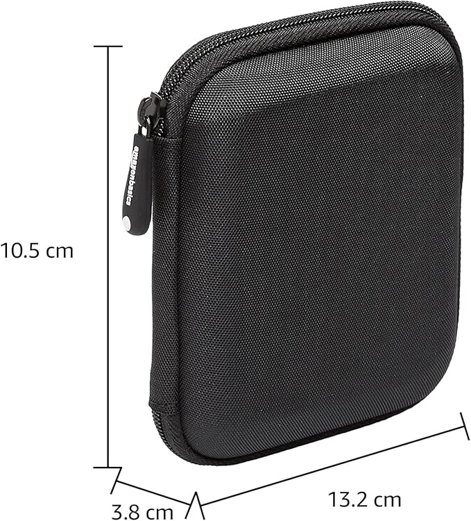 Amazon Basics Small Hard Shell Portable External Hard Drive Carrying Case with Mesh Pocket for My Passport Essential, Black