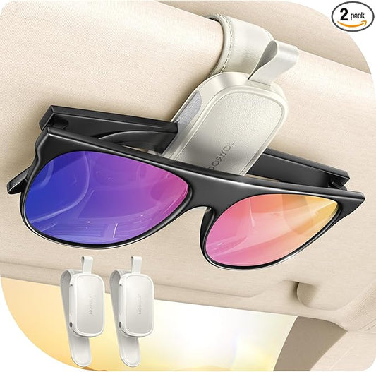 JOYROOM Sunglass Holder for Car Visor Sunglasses Holder Clip [Real One-Handed Operation] [Soft Foam Protection] [Non-Slip] Magnetic Leather Visor Organizer & Accessories Interior Gift for Women Men