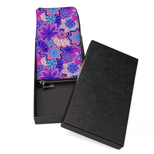 Unisex Zip Around Wallet for Adults Teens Colorful Bright Ethnic Style Flowers Floral Coin Pouch Cash Pocket PU Leather Wallets Card Holder Organizer Designer Purse with Wristlet Strap
