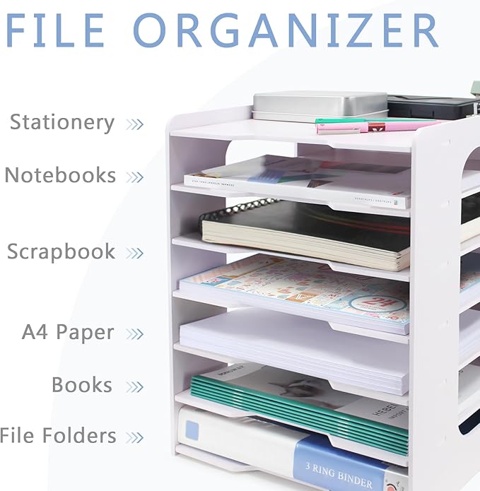 SONGWAY Scrapbook Paper Organizer 12x12-7 Tier File Organizer for Desk, 12x12 Stackable Scrapbook Paper Storage Trays, Desktop File Storage Cube for Home Office School